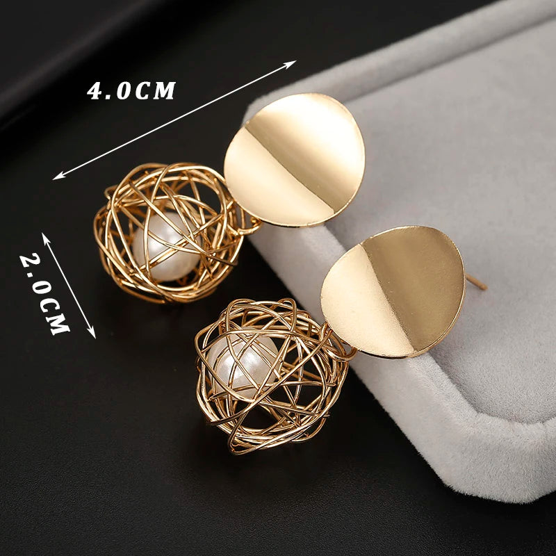 European Exaggerate Metal Statement Earrings for Women Vintage Fashion Round Star Leaf Irregular Geometry Long Earrings Jewelry