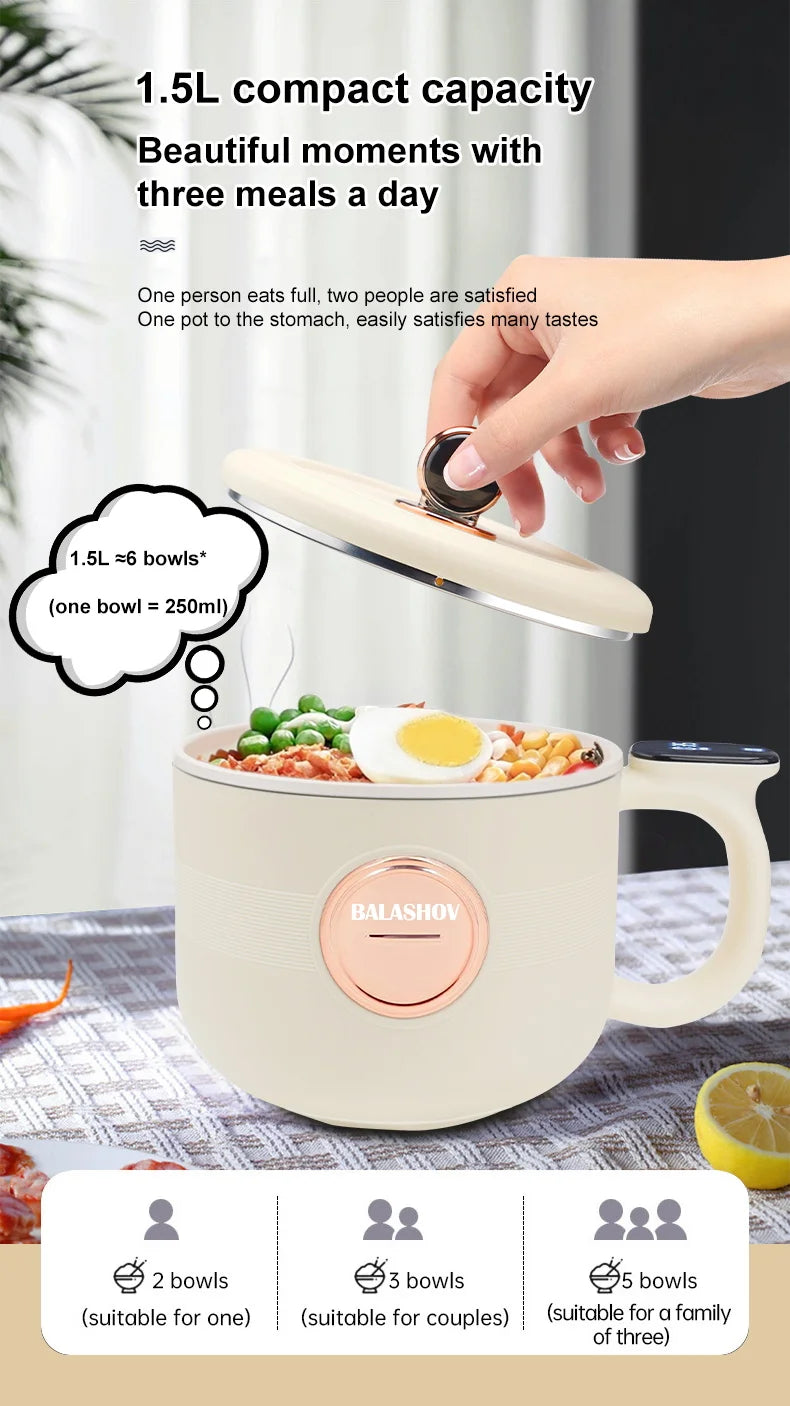 220V Multi Cookers Portable Electric Hot Pot 1.5L Household Non-stick Pan electric cooking pot for Ramen, Dumplings, Oatmeal
