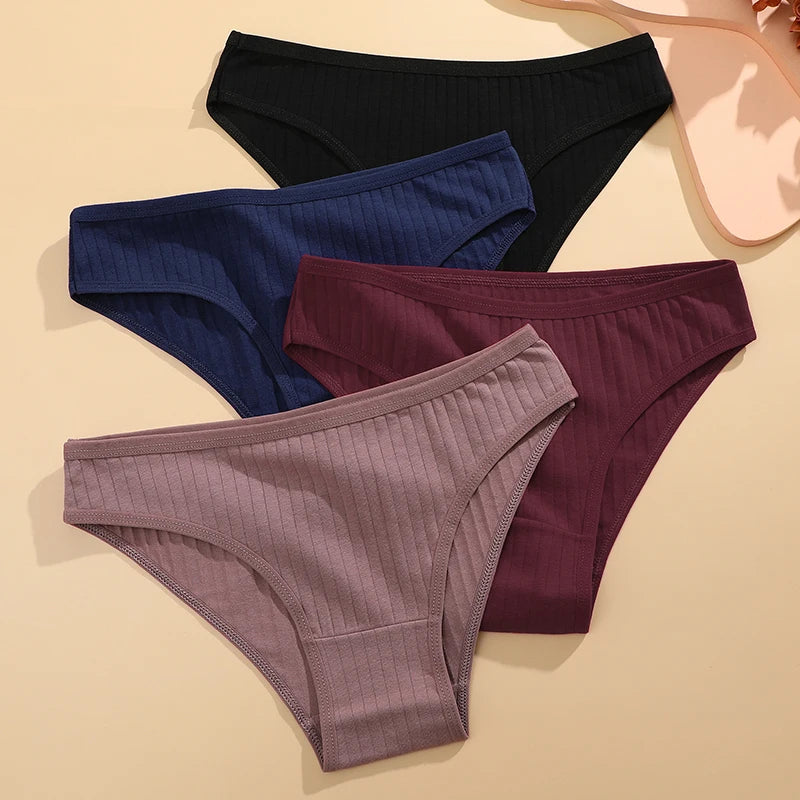 FINETOO 9PCS/SET Cotton Striped Underwear Women's Panties Sexy Soft Solid Color Briefs Female Comfortable Stretch Lingerie M-XL