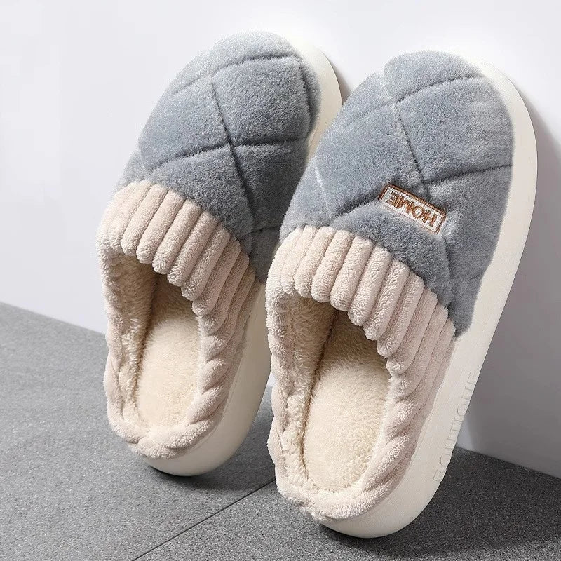 Home Couple Slippers Autumn Winter Warm Anti-slip Indoor Plush Soft Shoes Comfortable Cotton Thicken Sleeping Slippers Woman Men