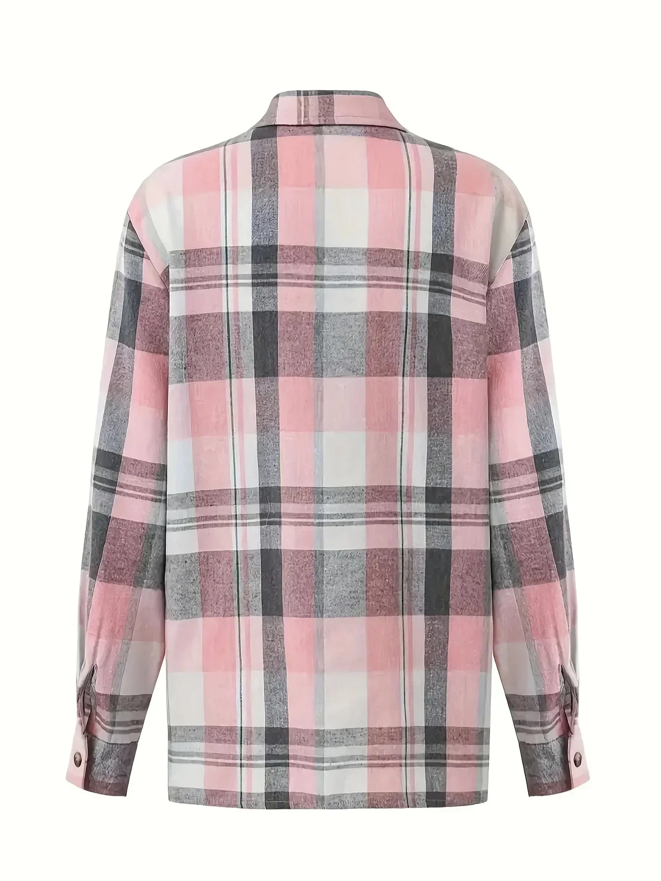 Plus Size Women Fashion 1XL-5XL Plaid Printed Shirt Casual Loose  Lapel Design Shirt Tops Long Sleeved Shirt