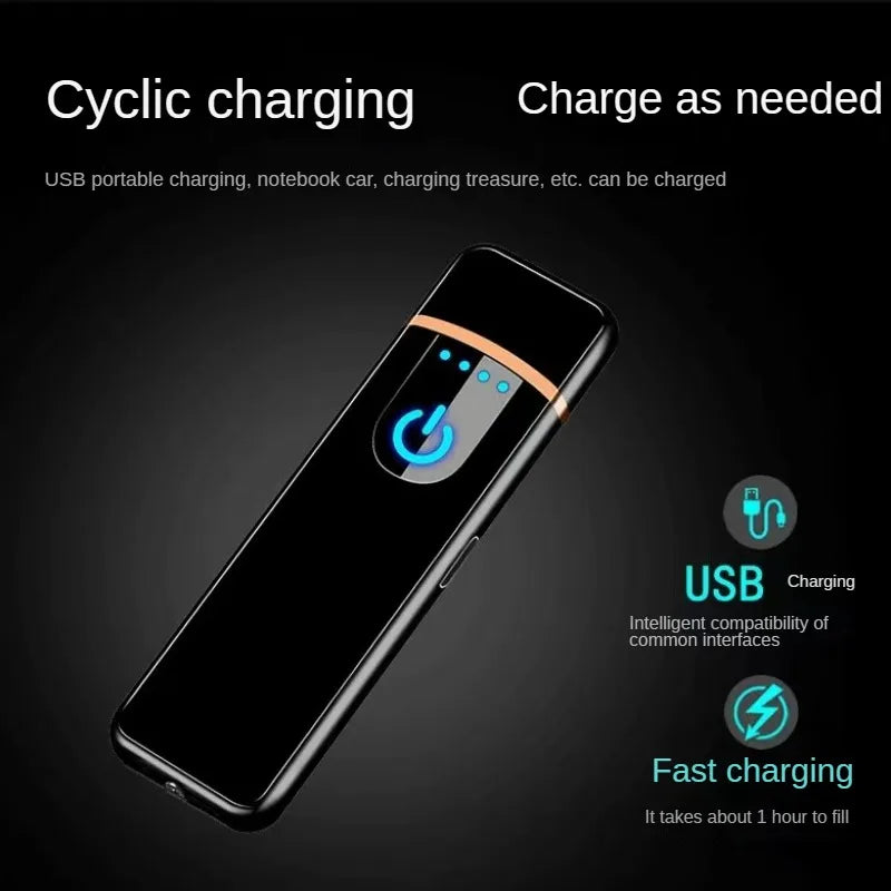Slim USB Electric Lighter Rechargeable Touch Windproof Cigarette Accessories Electric Lighter Portable Cigarette Lighter