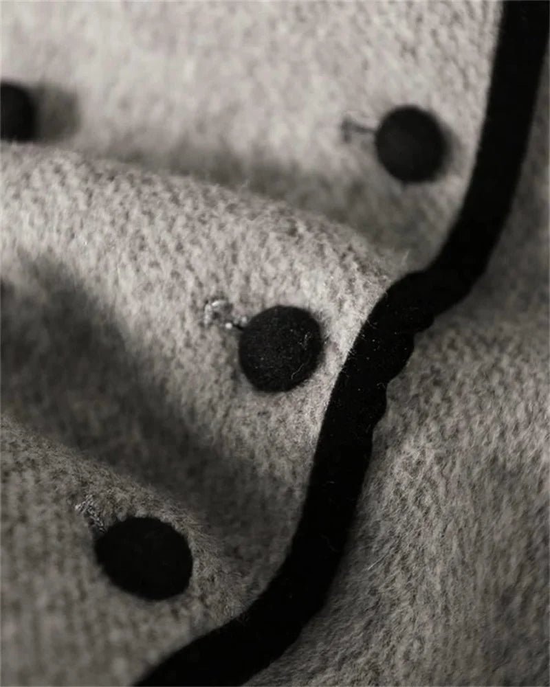 New High Quality Woolen Coat Female Autumn Winter Fashion Korean Slim Casual Versatile Style Contrast Color Wool Overcoat Women