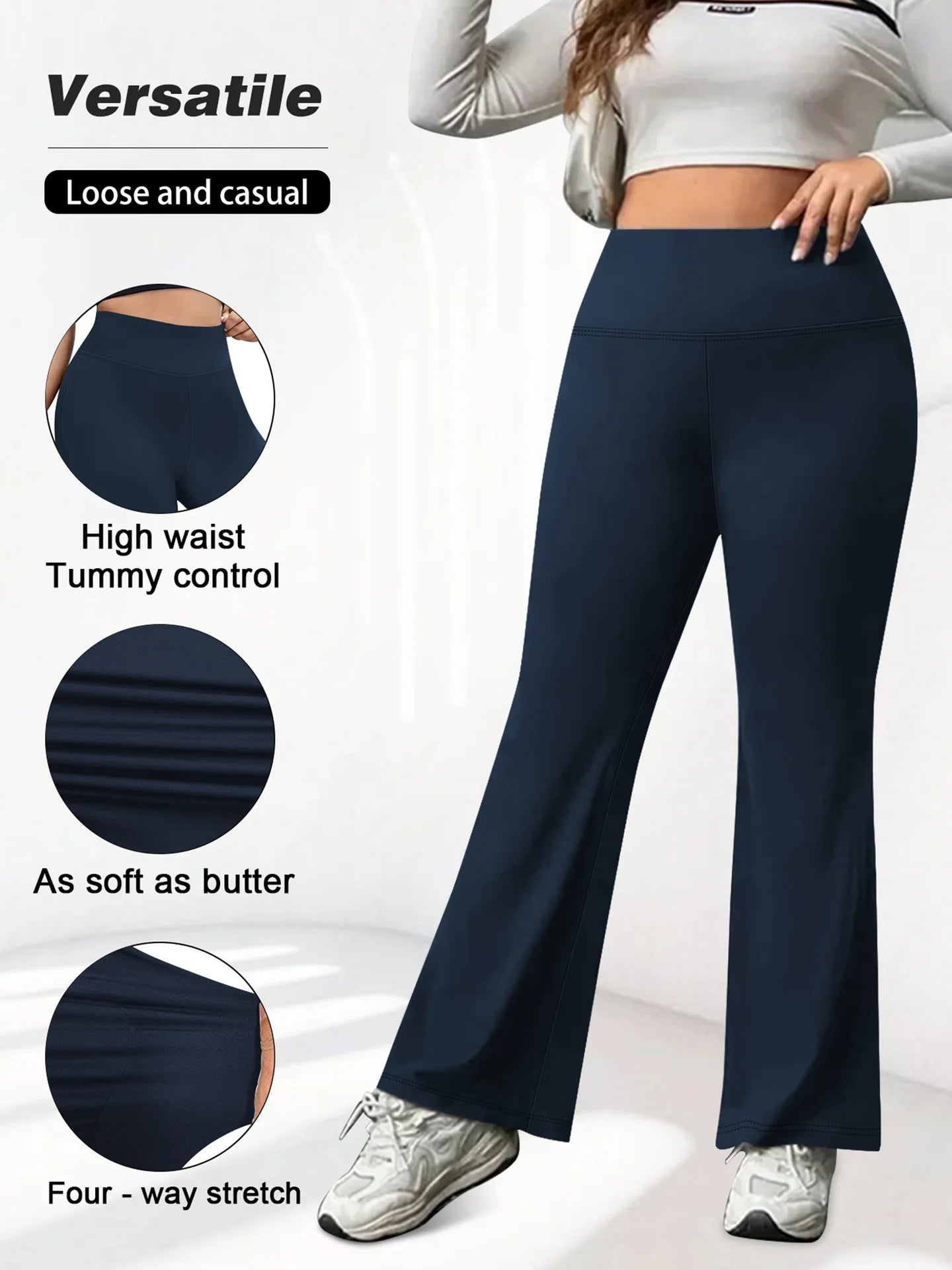 Plus Size Flared Yoga Pants High Waist Tummy Control Wide Leg Elastic Spring Autumn Slim Fitness Leggings