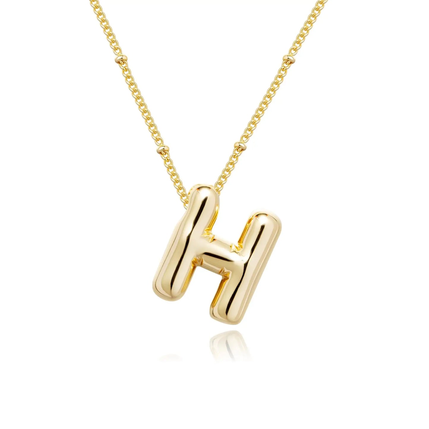LATS Gold Plated Metal Chunky Alphabet Balloon Bubble Initial Letter Pendant Necklace for Women Men Boy Fashion Jewelry