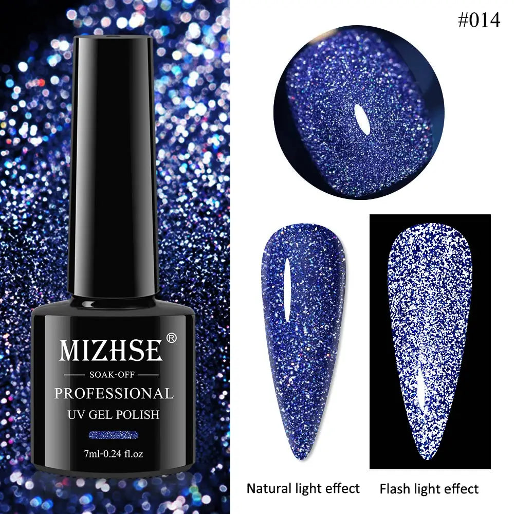 MIZHSE 7ML Reflective Top Coat Gel Nail Polish Shiny Glitter Vernis Semi Permanent Varnish Nail Gel Polish for Manicure Nail Art