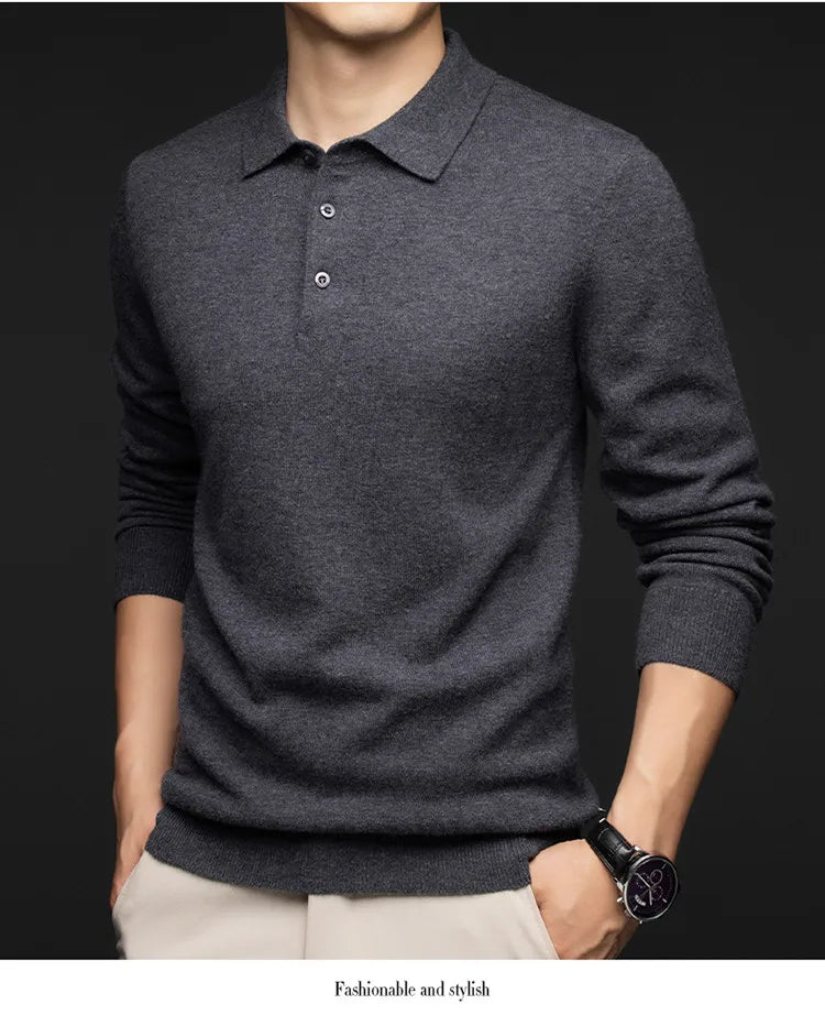 100% Australian Merino Wool Sweater, 360g Thickened Anti-Pilling, Polo Collar Gold Quality Pullover