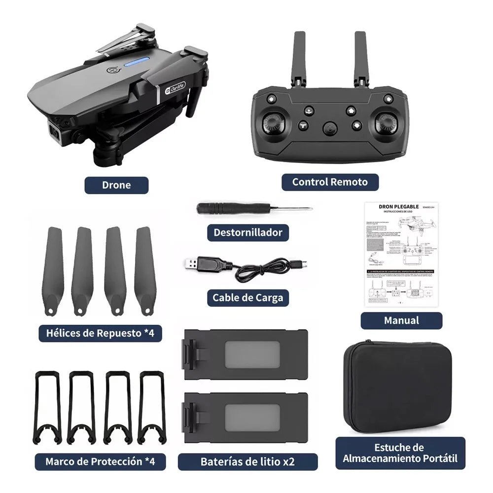 Drones Camera 4K E88 Wide Angle, 1080P Hd Camera, Wifi, Fpv Drone, Mini Drone, Height Support, Foldable, Rc, Quadcopter, Children's Toys
