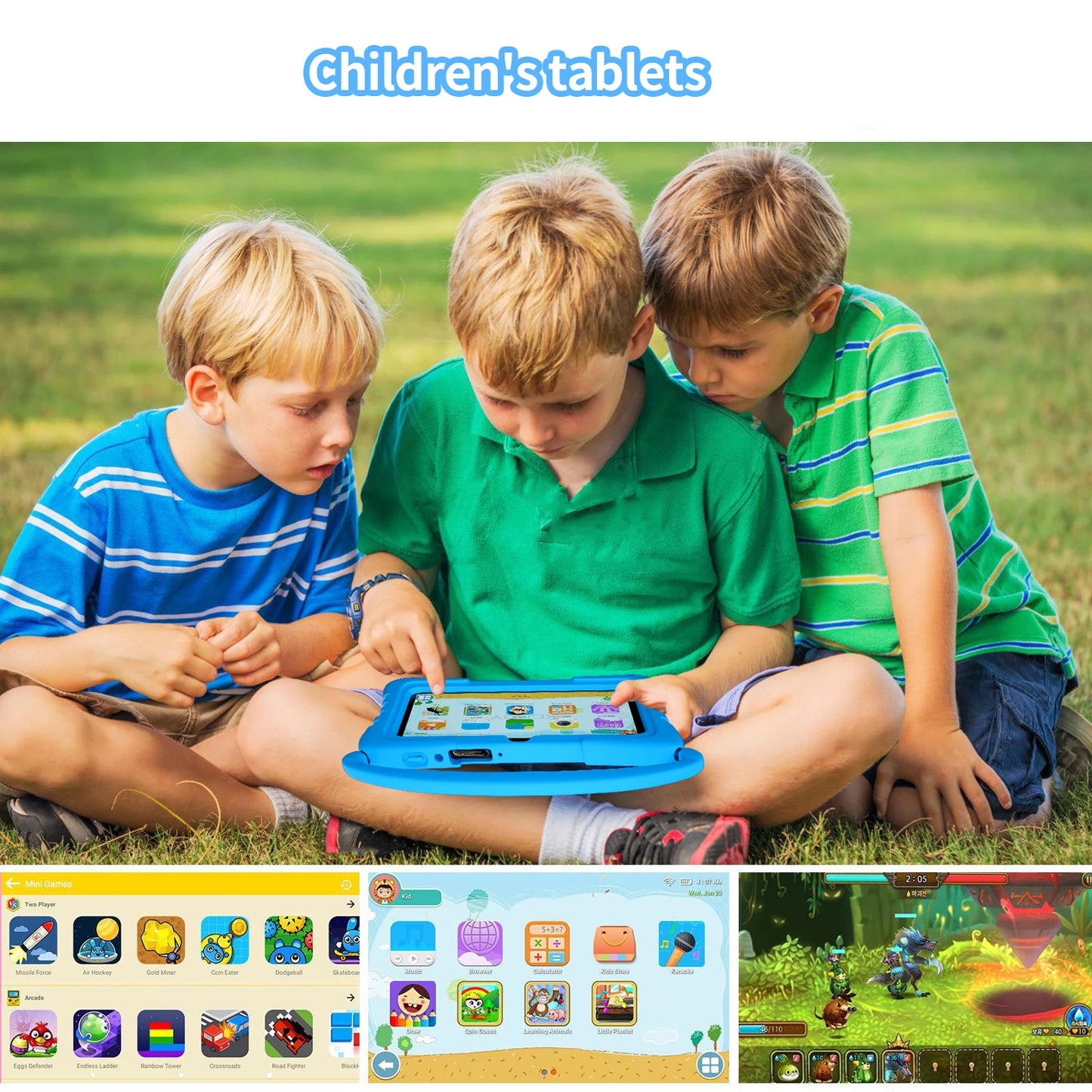 BDF-K3 Kids 7 Inch Android Tablets Quad Core 4GB+64GB ROM Cartoon Portable with Kids-Proof Protective Case Best Gift for Childre