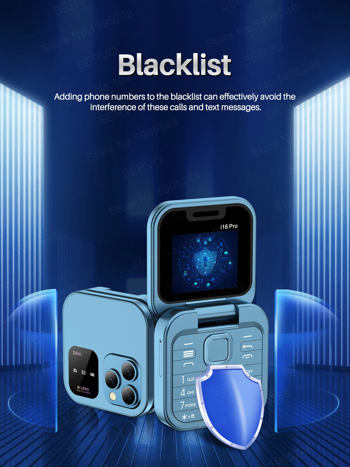 SERVO i16 Pro Mini Flip Mobile Phone Dual SIM Card Speed Dial Magic Voice Blacklist FM Radio 2G GSM Cute Foldable Cellular Phone