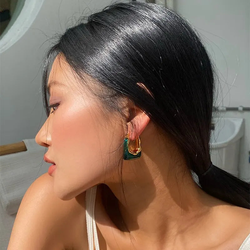 Green Pink Transparent Resin Earrings For Women Girls Geometric Irregular Stud Earrings 2023 New Trendy Ear Jewelry for Party B