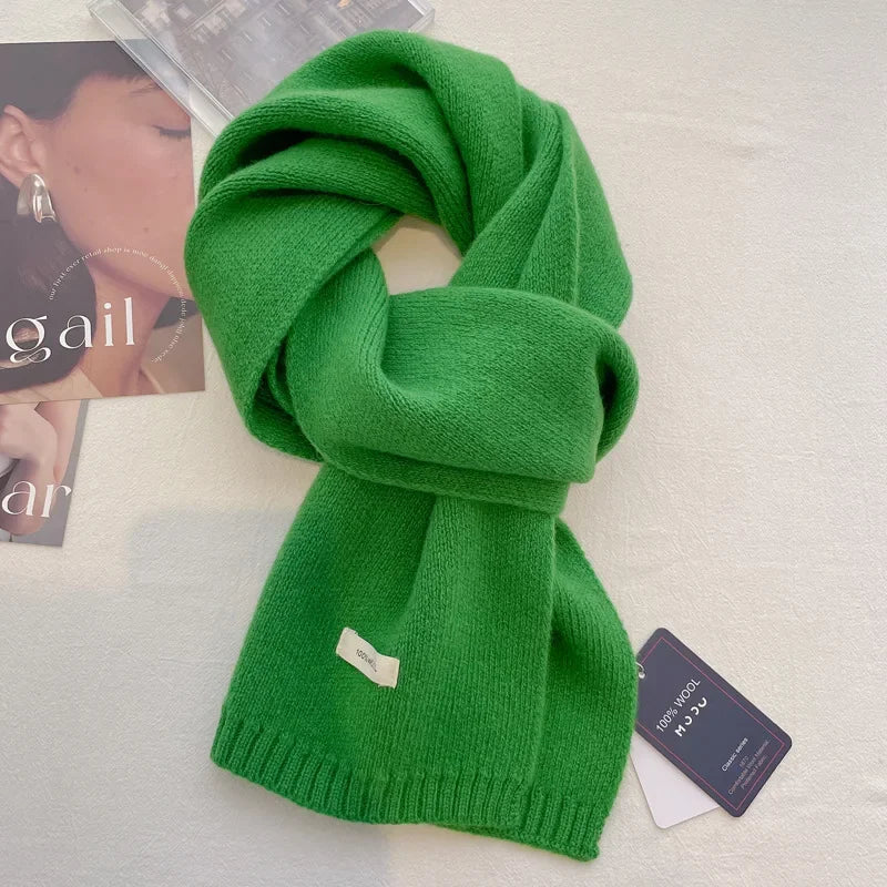 High Quality 100% Wool Scarf Men Women Winter Autumn Solid Color Couple Muffler Simple Warm Versatile Knitted Scarf Male Female