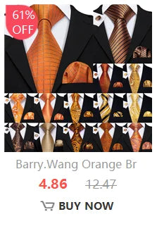 Barry.Wang Orange Brown Silk Mens Tie Hanky Cufflinks Set Gold Coffee Jacquard Designer Necktie For Male Wedding Business Party