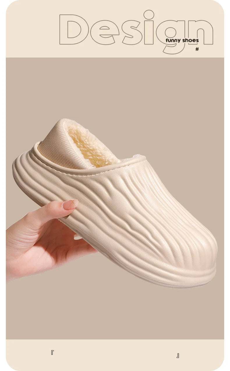 New EVA Short Plush Waterproof couples Slippers Winter  Warm striped  women Cotton Shoes Soft Thick Comfort Home floors Slides