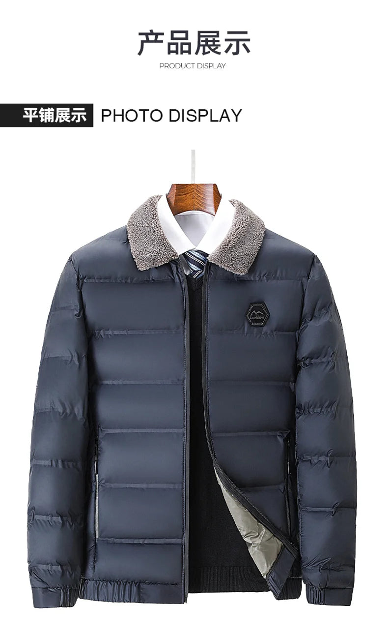 Winter Men Casual Parkas Solid Color Warm Thickened Jacket for Men Quality Turn-down Collar Male Overcoat 2024 Fashion All-match