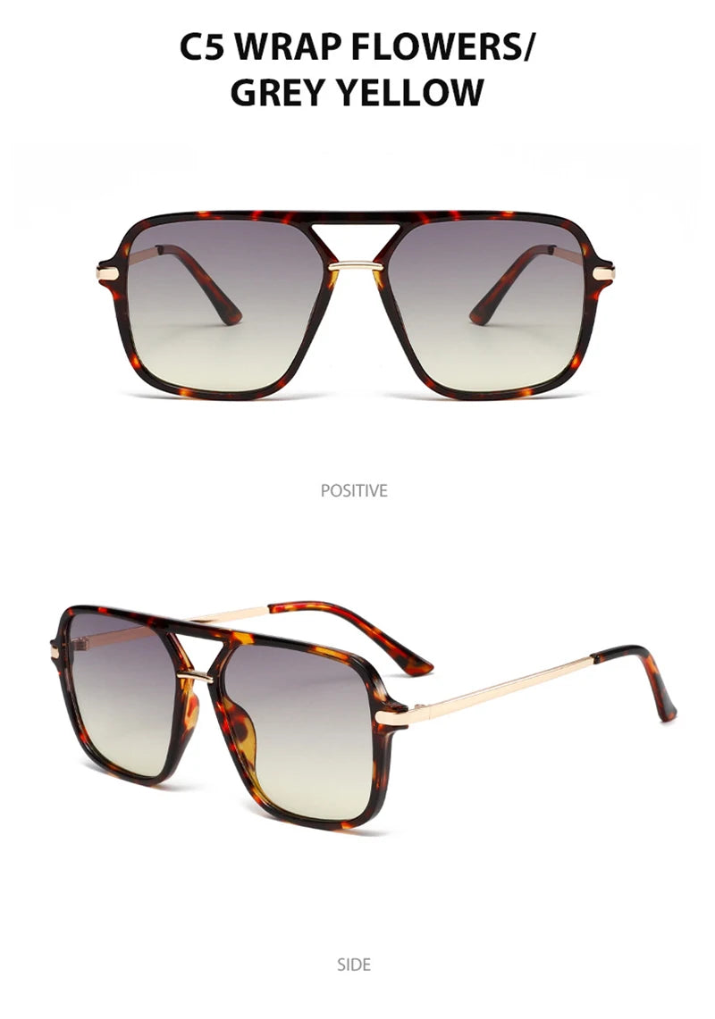 SHAUNA Fashion Double Bridges Square Sunglasses Women Men Retro Gradient Sun Glasses Shades UV400