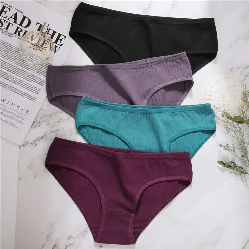 FINETOO 9PCS/SET Cotton Striped Underwear Women's Panties Sexy Soft Solid Color Briefs Female Comfortable Stretch Lingerie M-XL