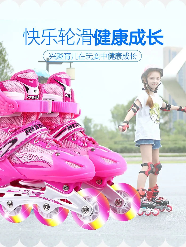Skating shoes, children's flash straight row roller skating shoes, roller skating shoes, adjustable for both men and women