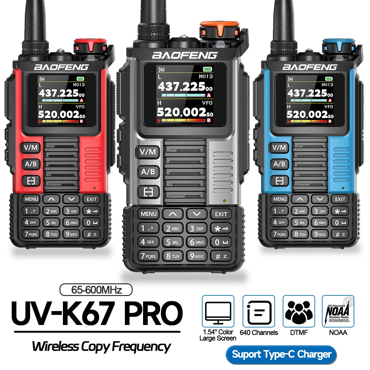 Baofeng UV-K67 PRO Walkie Talkie Long Range Multi Band Wireless Copy Frequency DTMF 640CH NOAA Type-C Ham Two Way Radio UV-5R
