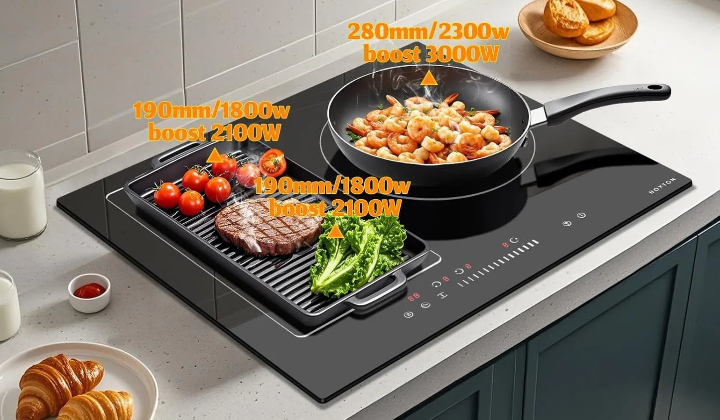 NOXTON Induction Hob 3-Burner, 60cm Built in Induction Hob, Electric Hob with Touch Control, Timer, Safety Lock, 5200Watts, wi