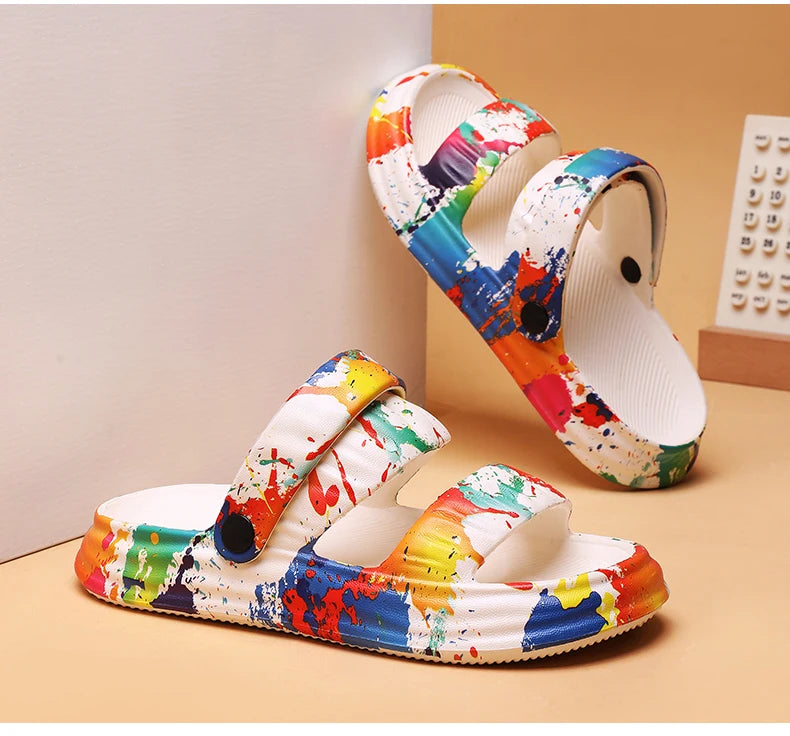 2024 New Thick-soled EVA Cave Shoes Women's Summer Wear Non-slip Beach Soft-soled Semi-Slippers Fashion Printed Sandals