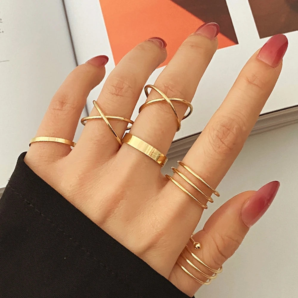Punk Black Finger Rings For Women Men Simple Chain Ring Set Fashion Rings 2026 Trend Friend Gifts Party Knuckle Jewelry Party