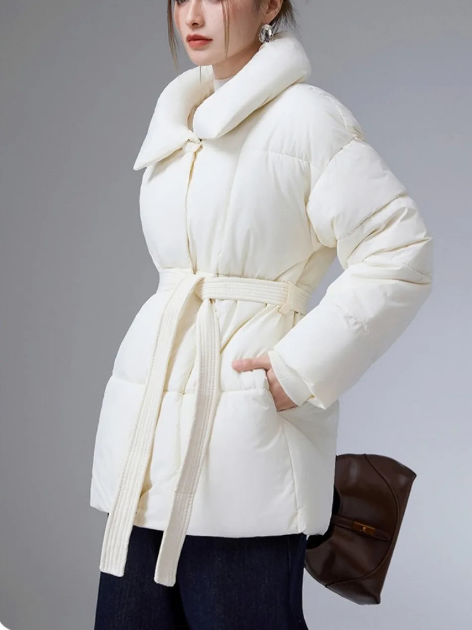 Women Winter New Cotton-padded Clothes Stand-up Collar Belt Thin Loose Versatile Jacket Fashion Version Cotton-padded Clothes