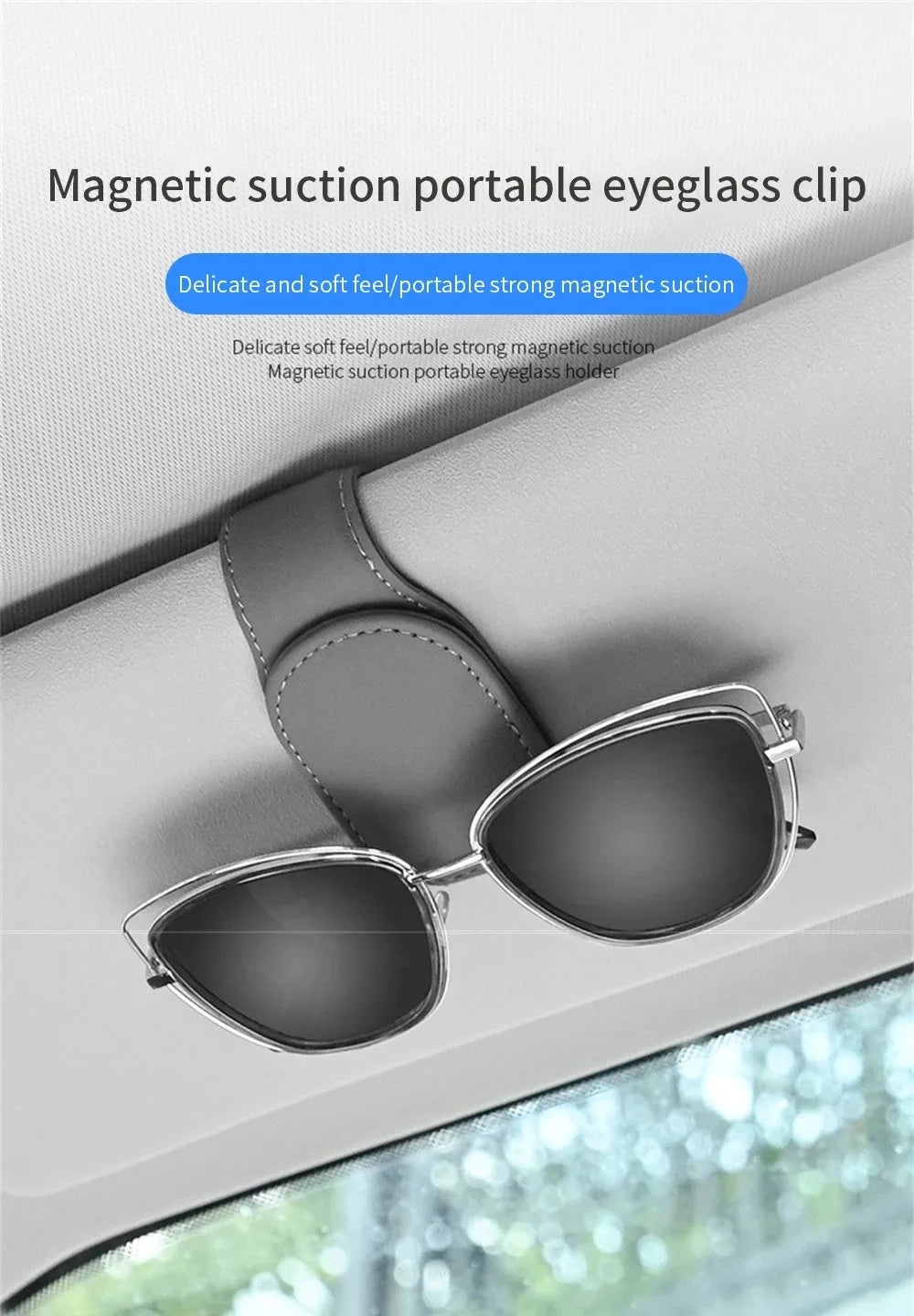 Magnetic Leather Eyeglass Clip Auto Sun Visor Glasses Storage Sunglasses Card Ticket Holder Stand Car Interior Accessories