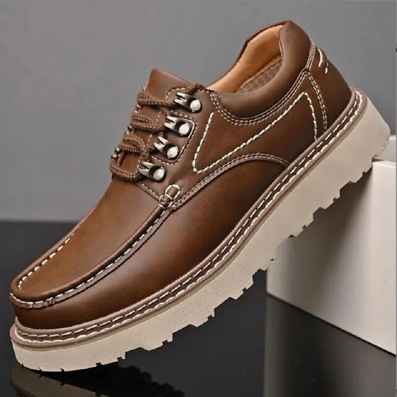 Men's Work Shoes Luxury Brand Leather Outdoor Casual Shoes for Men Dress Shoes High Quality Comfy Thick Bottom Shoes D2A54