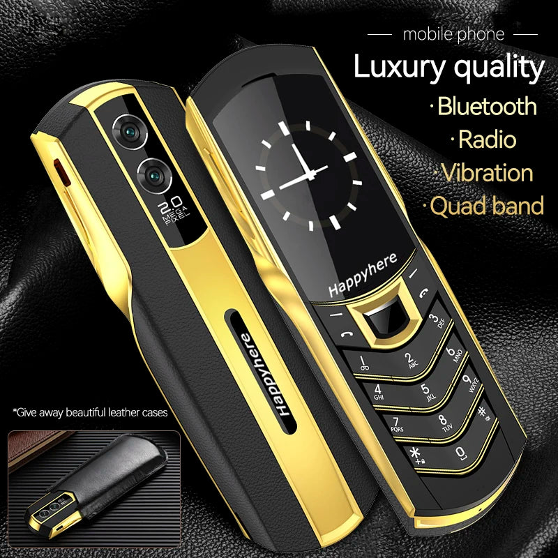 New Unlock V8 Bar Luxury Metal Handmade Phone Quad band Dual Sim Leather case Bluetooth FM Radio Push-button mobile phone