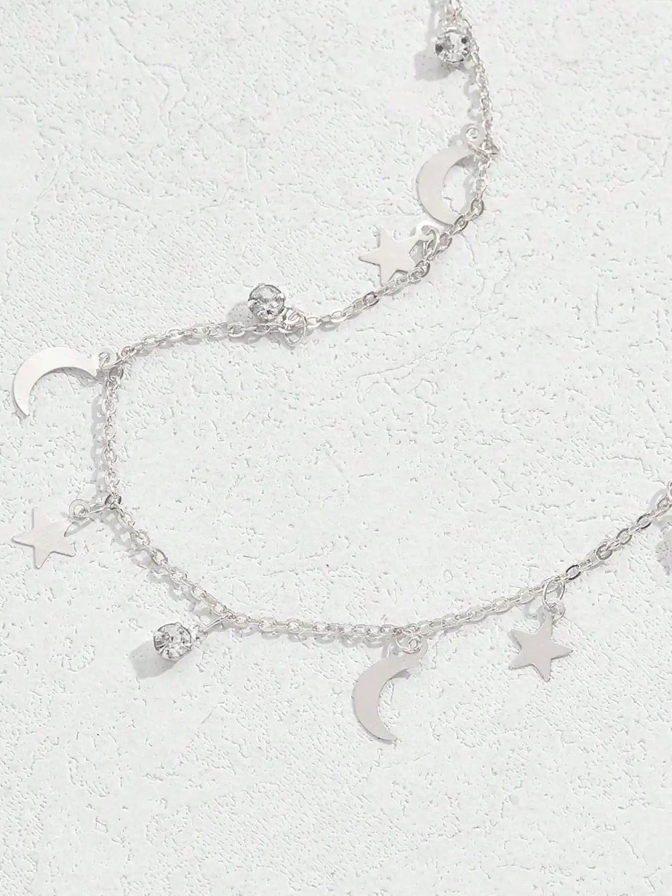 1pc Elegant Women'S Ankle Bracelet - Bohemian Style with Floral & Star Charms, Rhinestone Accents, Stainless Steel Charm Bracele