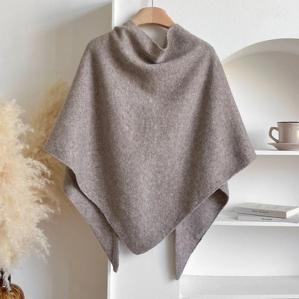 Fashion Solid Color Knitted Shawl Thickened Neck Wrap Triangle Scarf Winter Warm Soft Sweater Shawl Cape