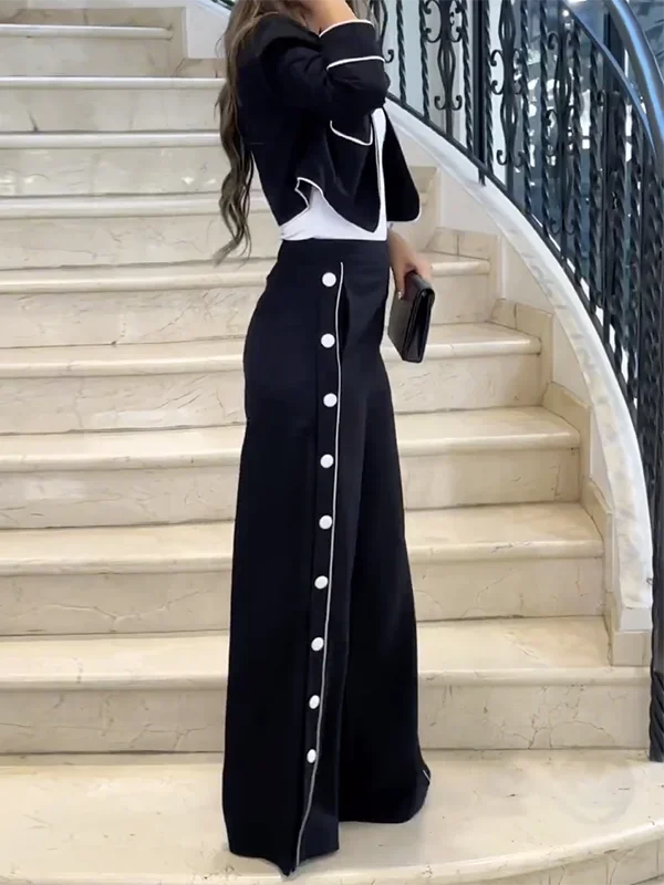 Bonboho Women's Casual Pants Set Blazer Coat and Wide Leg Pants 2024 Spring and Summer Stylish Two-piece Suit for Office Ladies