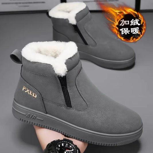 2025New Winter Men's Boots Fashion High-top Cotton Shoes Plush Warm Fur Snow Boots Suede Casual Ankle Boots for Men Botas Hombre