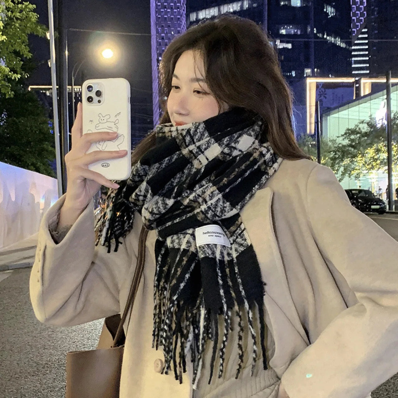 Autumn New Korean Style Warm Scarf Woman Plaid Elegant Shawl Girl Holiday Party Red Casual Preppy Winter Scarf