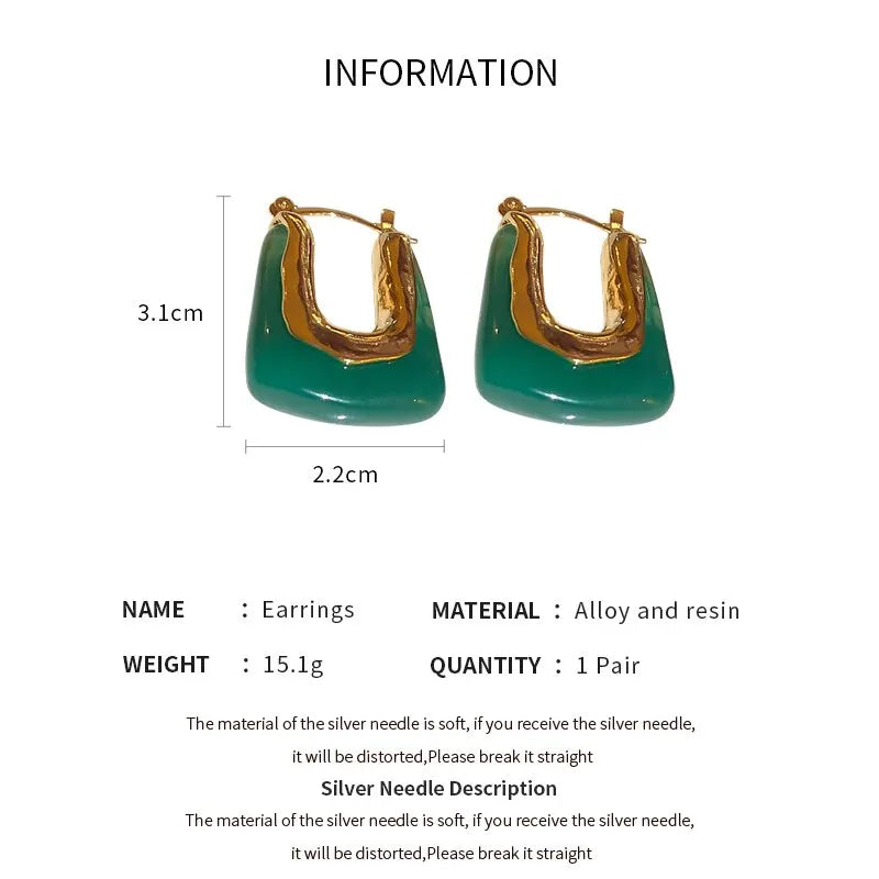 Green Pink Transparent Resin Earrings For Women Girls Geometric Irregular Stud Earrings 2023 New Trendy Ear Jewelry for Party B
