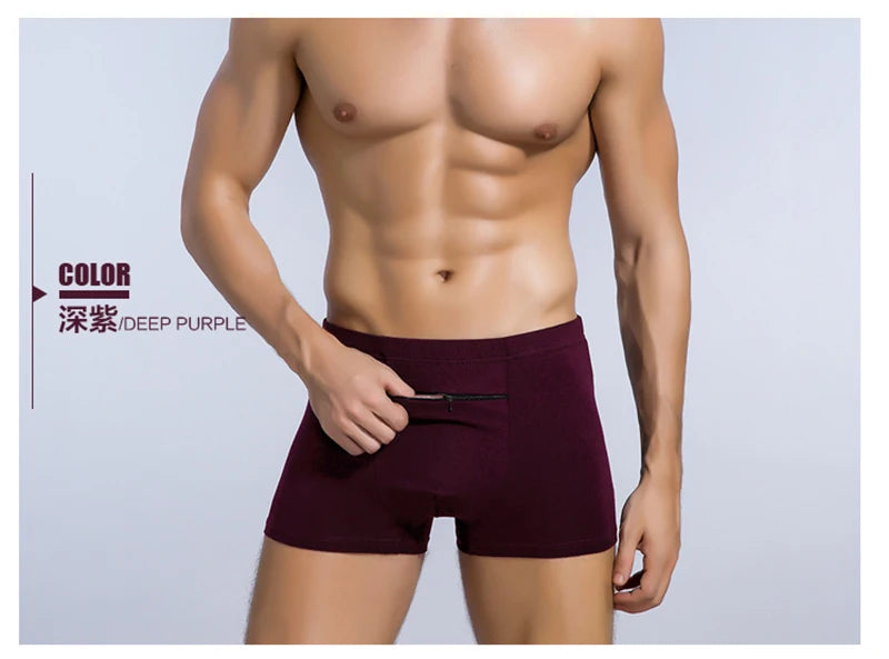 Plus Size 7XL Men's Theft-Proof Underwear Front Double Zipper Pocket Men Panties Modal Comfortable Breathable Sexy Boxer Shorts