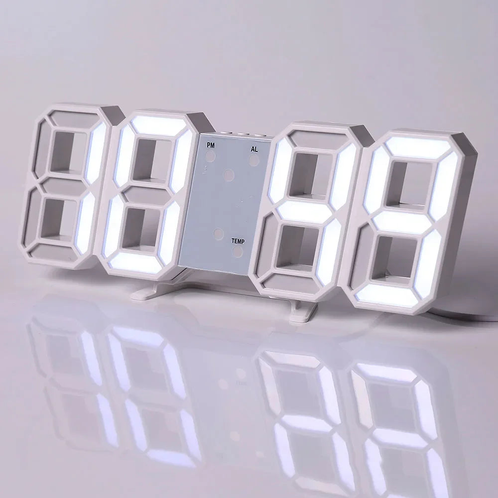 Wall Clock Digital Alarm Modern Kitchen Electronic Smart 3D USB Power Supply LED Time Date Temperature Display Desktop Bedroom