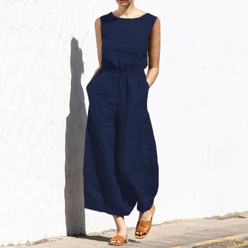 New Summer plus Size  Color High Waist Svel Long Pants Women's Faion Casual Loose Sle One-Piece Suit