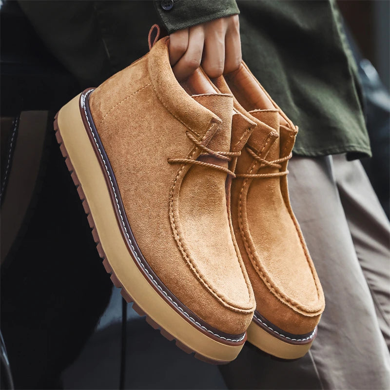 Autumn Men Platform Shoes Suede Leather Work Shoes Fashion Design Lace-up High Quality Ankle Boots Casual British Outdoor Shoes
