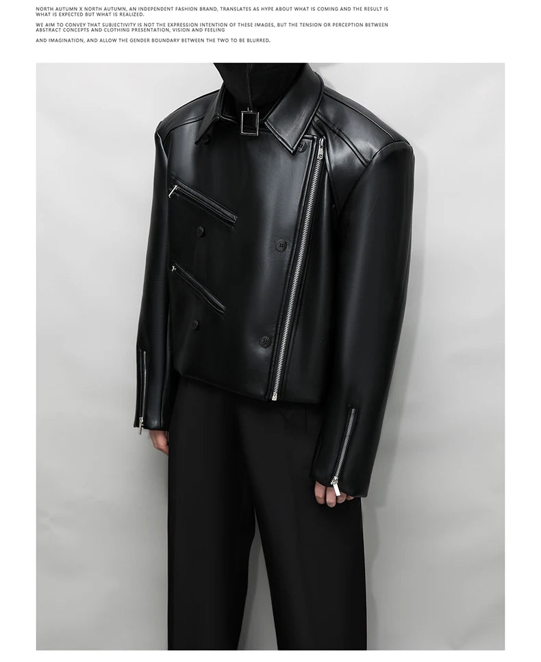 Mauroicardi Spring Autumn Oversized Cool Pu Leather Jacket Men Long Sleeve Stand Collar High Quality Luxury Designer Clothes