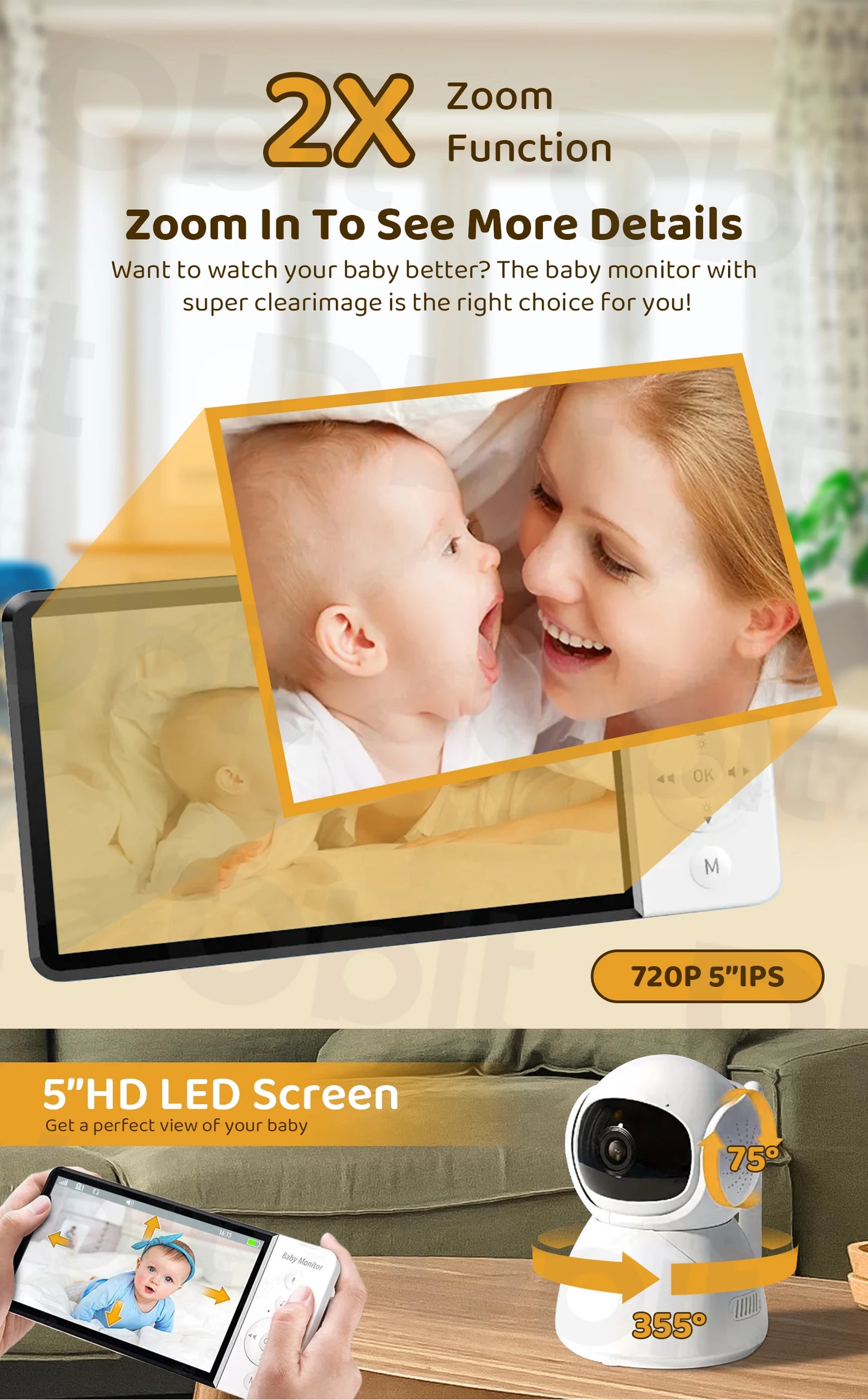 DBIT Baby Monitor Scurity Potection Cmera for Kids 5"IPS Screen 5000mAh Battery Night Vision 2-Way Audio Video Child Camera