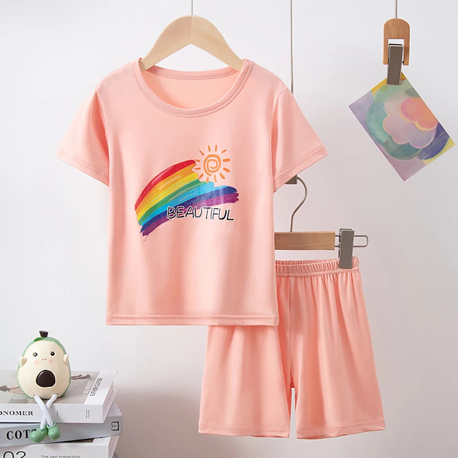 8/2 Pcs Children's Summer Cute Printing Suit Boy Casual Fashion Pocket Bear Short Sleeve Girl Sweet And Cute Joker Comfort Short