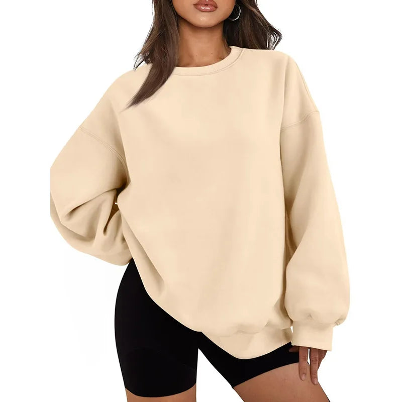 Plus Size Solid Color Sweatshirt, Casual Long Sleeve Crew Neck Pullover Sweatshirt, Women's Plus Size Clothing