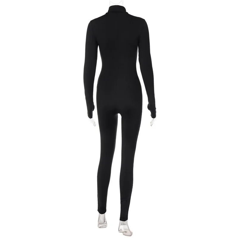 Women's Casual Sporty Fitness Outfit Long Sleeve Zipper Jumpsuit Female Workout Rompers Skinny Activity Wear Overalls Tops