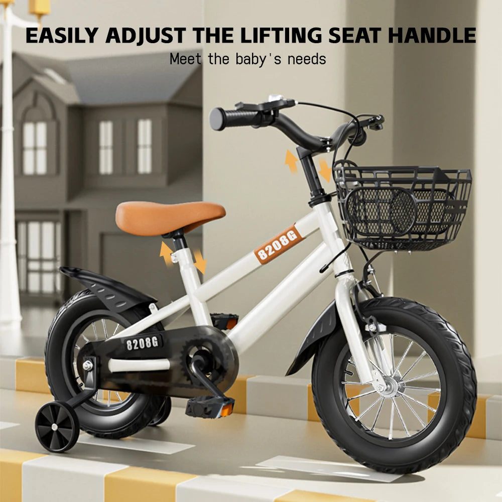 Kids Bike Bicycle for Girls Ages 3-7 Years with Training Wheels Basket Kids Bicycle