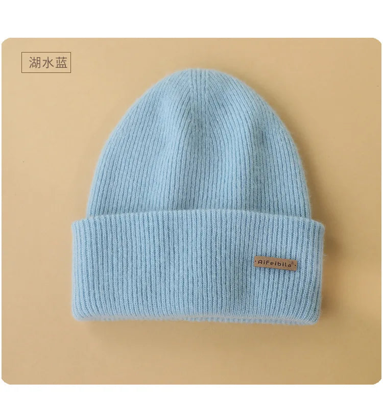 100% Merino Wool Double-Sided Beanie for Men Women Thick Soft Warm Winter Skull Caps Solid Color Knitted Beanies Hat