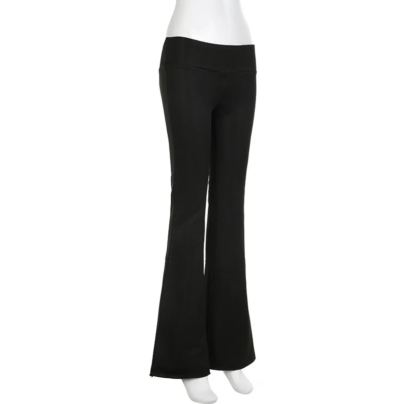 Casual Sexy Basic Solid Flare Pants Y2K Slim Low-Waisted Boot Cut Pants Women 2024 Autumn Spring Fashion Streetwear Lady