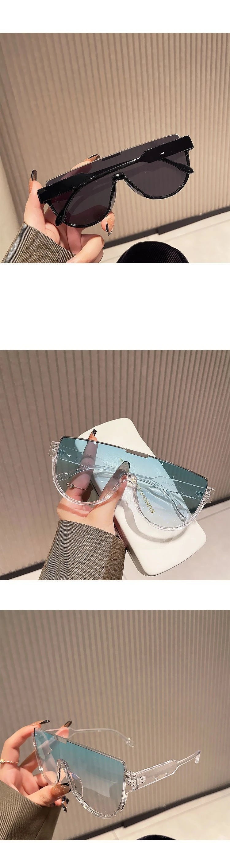 KAMMPT Vintage Semi-round Sunglasses Women Fashion Monoblock Outdoor Goggle Shades Ins Trending 2023 New Design UV400 Eyewear