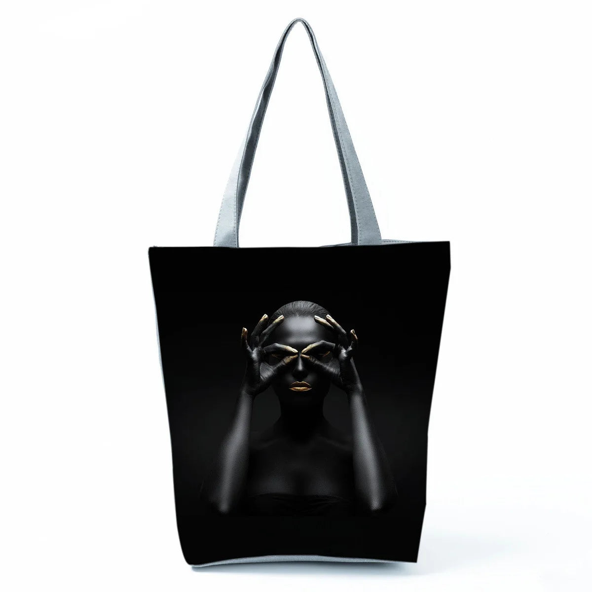 Fashionable Black Beauty Print Handbag Large Capacity Shoulder Bag Stylish Mystery Tote Bag for Women Versatile Polyester Bag
